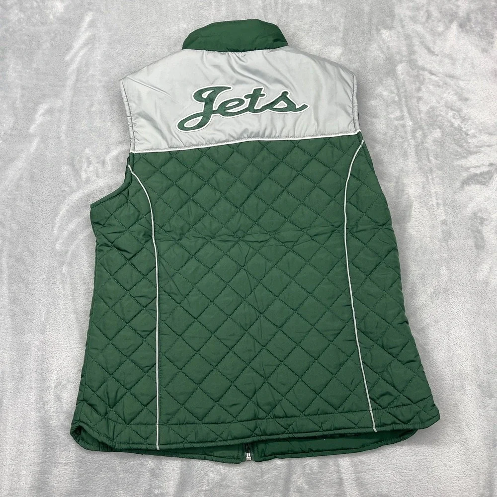 New York Jets Quilted Vest Womens Medium Green NFL Football Sports Full Zip‎